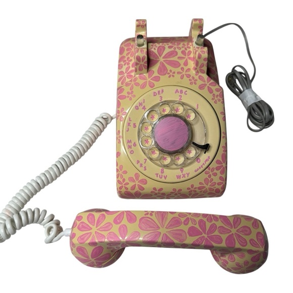 Vintage ITT Floral Rotary Phone Pink Cream Corded 500 - Picture 9 of 16